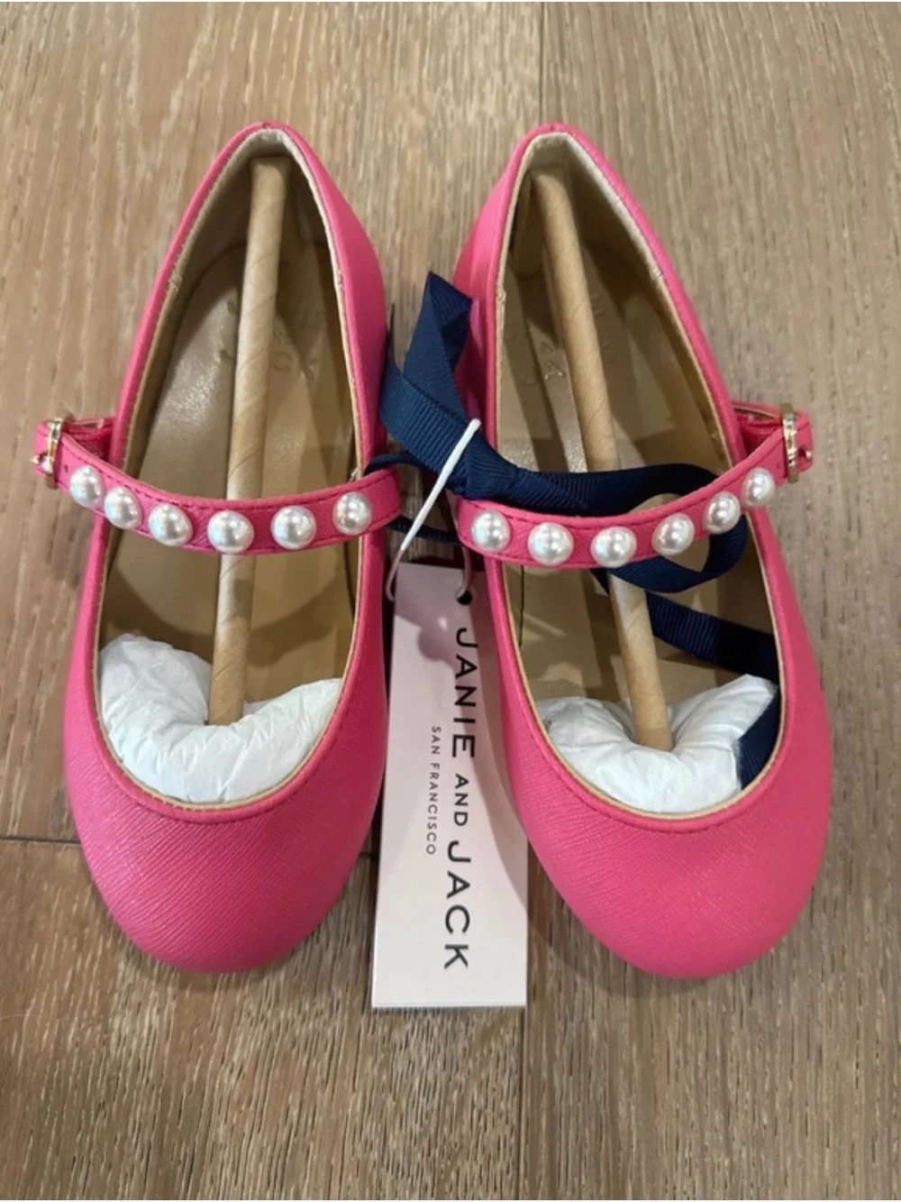 Janie & Jack Girls' Pink Pearl Strap Ballet Flats
